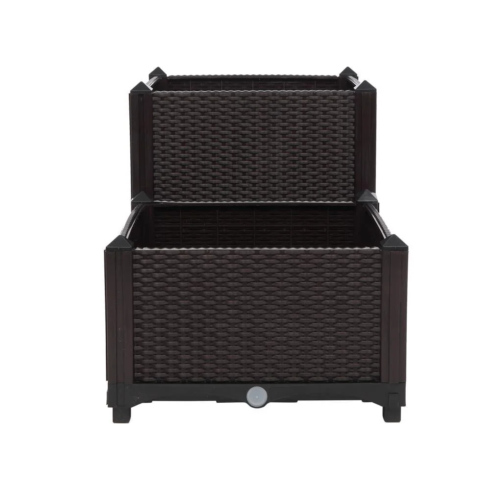 2 Piece Raised Garden Bed Kit Durable Lightweight Planter Box Easy Assembly Rattan Pattern Ideal Outdoor Spaces