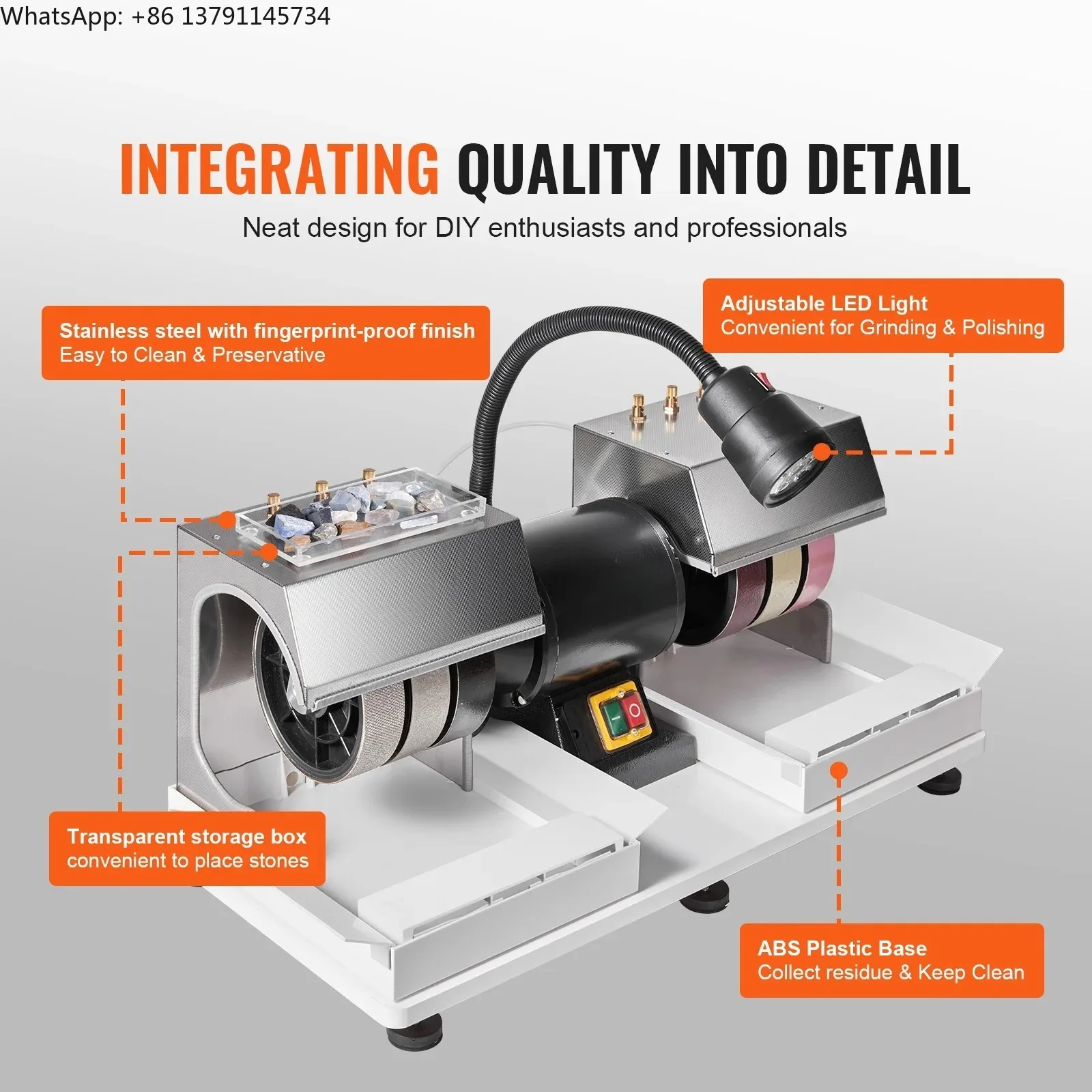 

Cabbing Machine 6" 2HP 1800rpm Efficient Lapidary Rock Grinder Polisher With Lamp & Water Pump for Gem Jade Stone