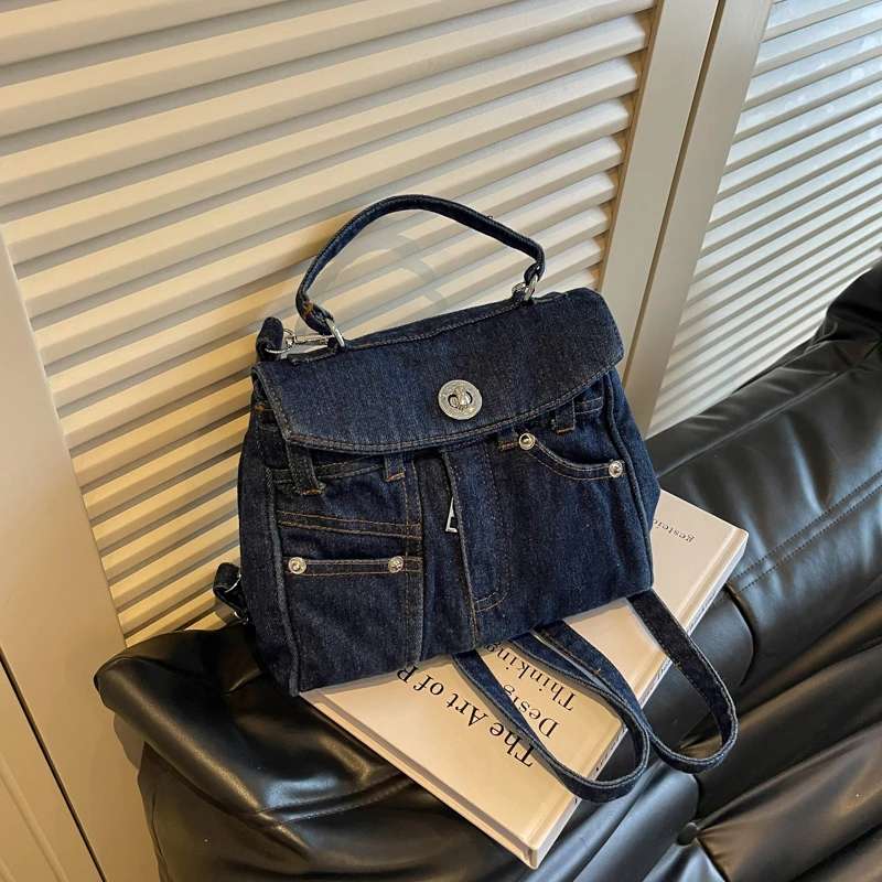 Vintage Denim Crossbody Bag Multi‑Wear Shoulder Backpack Purse Jeans Fabric Casual Small Messenger Handbag Daily Travel Bag