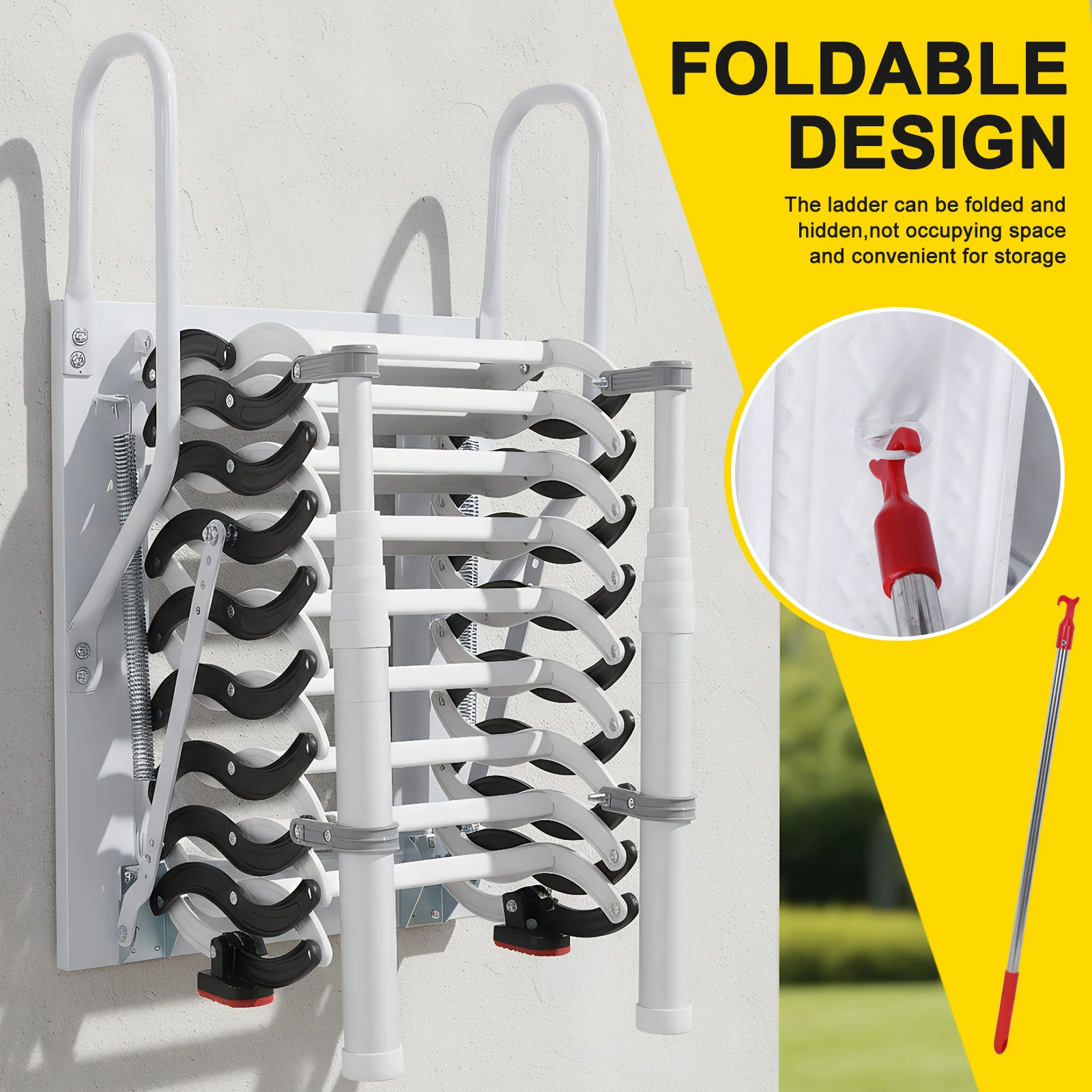 

9/11Steps Folding Step Ladder Wall-Mounted Attic Telescopic Staircase with 2 Handrails for Storehouse Basement