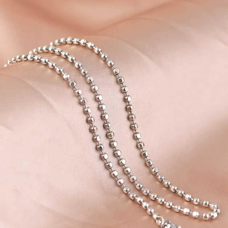 

2.5MM 55-60CM Glossy 925 Sterling Silver Square Balls Links Chains for Women Shining Silver Beans Chains Necklaces NO Pendant