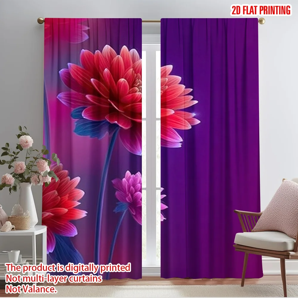 

2pcs 2D flat printing Curtain Blooming Radiance Polyester Without Electricity Party Decorations Perfect for Room bedroom wall