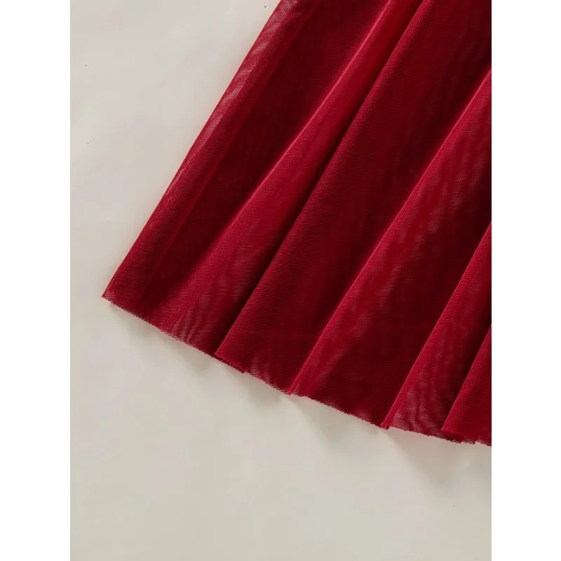 レディースワインレッドカントリースタイル小麦耳刺繍半透明ナイトガウン、エレガントで快適、リボンデザイン