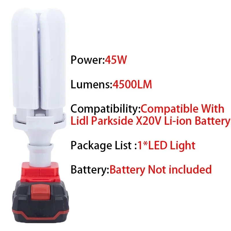 For Lidl Parkside X20V Battery Portable Foldable Wireless Fan Blade LED Work Light Daylight Family Camping Outdoor Travel Lamp