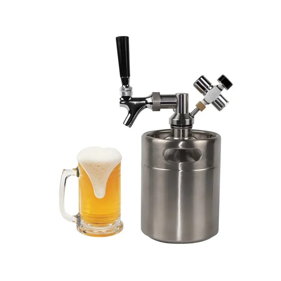 Mini Keg Pressurized Beer Keg System Stainless Steel Mini Growler Keg Adjustable Beer Tap Faucet Premium Charger Kit Brewing