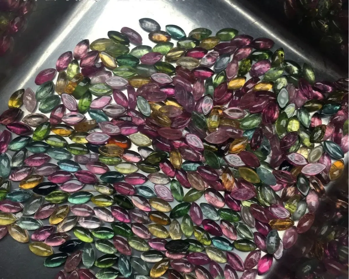Wholesale 10pcs/pack Genuine Multi Tourmaline 2.5x5mm Marquise Gemstone Jewlery Cabochon Ring Face For Jewelry DIY