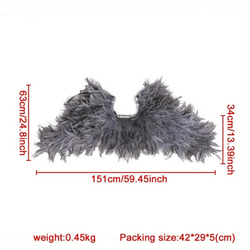 Scialle di piume di Halloween con finiture sul colletto - Mantello a pennacchio, perfetto per feste in maschera, cosplay gotico e oggetti di scena per festival ​