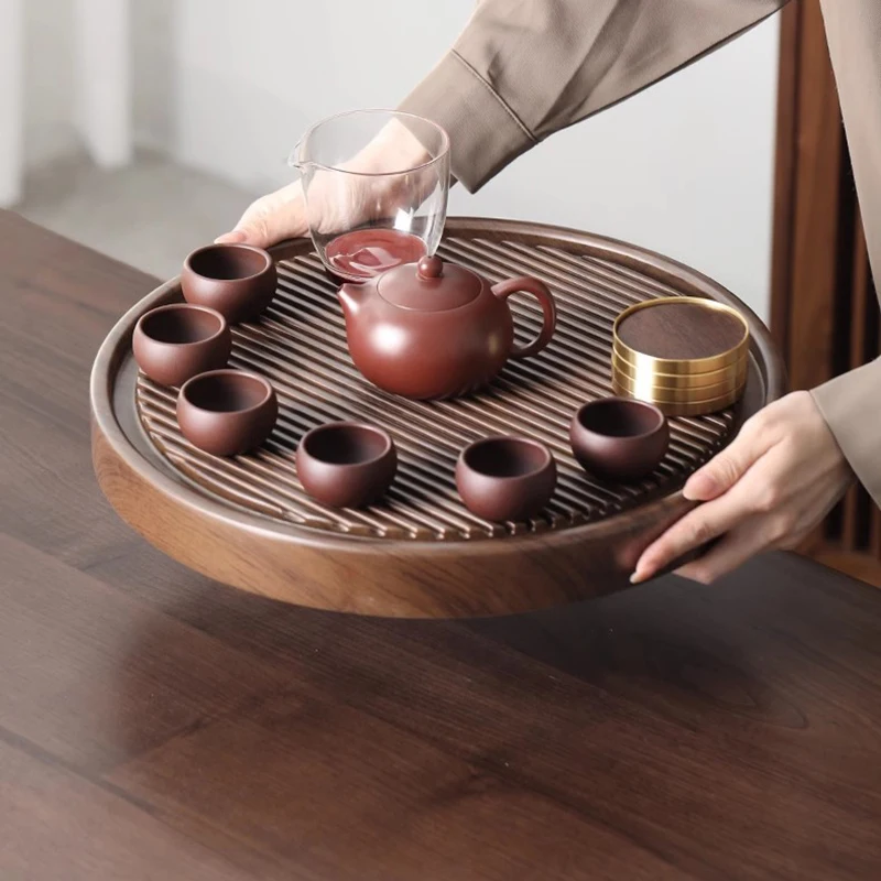 

Drainage Round Tea Tray Luxury Serving Wooden Decorative Table Tea Tray Office Chinese Afeteria Perfume Plateau Home Products