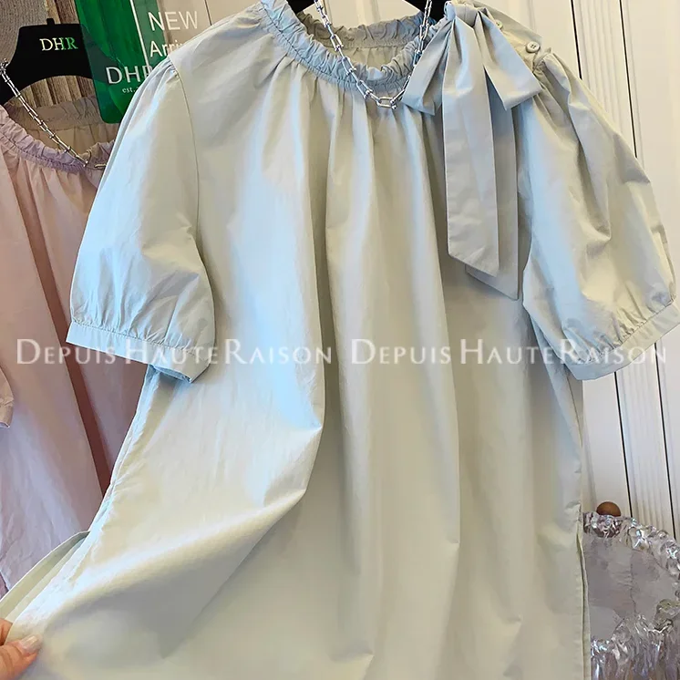 French bow casual shirt doll shirt fashion Korean loose top women's 2024 summer new item  women clothing