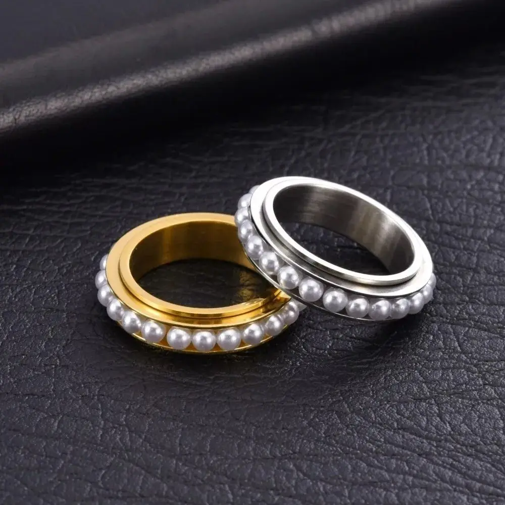 Luxury Style Stainless Steel Spinner Ring Size 5-12 6mm Width Eternity Ring 18K Gold Plated Waterproof Stackable Ring For Girls