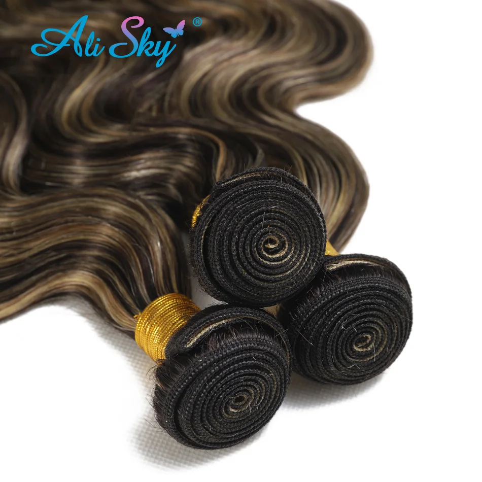 Tissage en lot 100% naturel Remy Body Wave, couleur mixte 1b 27, Extension de cheveux, reflets Ali SKY, doux et complet, lots de 1/3/4