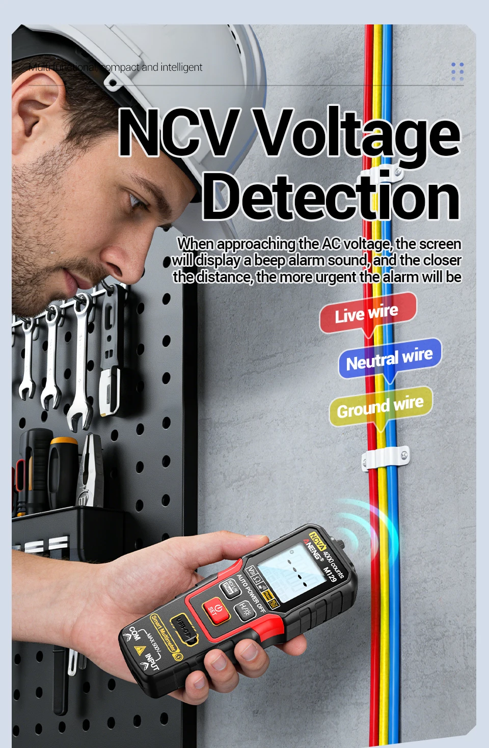 ANENG M129 Wiederaufladbares Digitales Multimeter 4000 Anzeigen NCV AC DC Spannungs- und Widerstandsmessgerät mit Taschenlampe und Auto-Range-Funktion – Detail 6