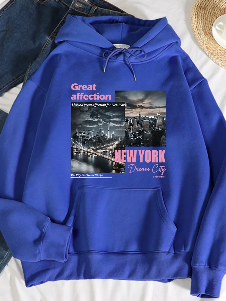 New York Dream City Prints Hoodies Female Fashion Comfortable Versatile Hoodie Autumn Soft Fleece Sweatshirts Casual Warm Tops