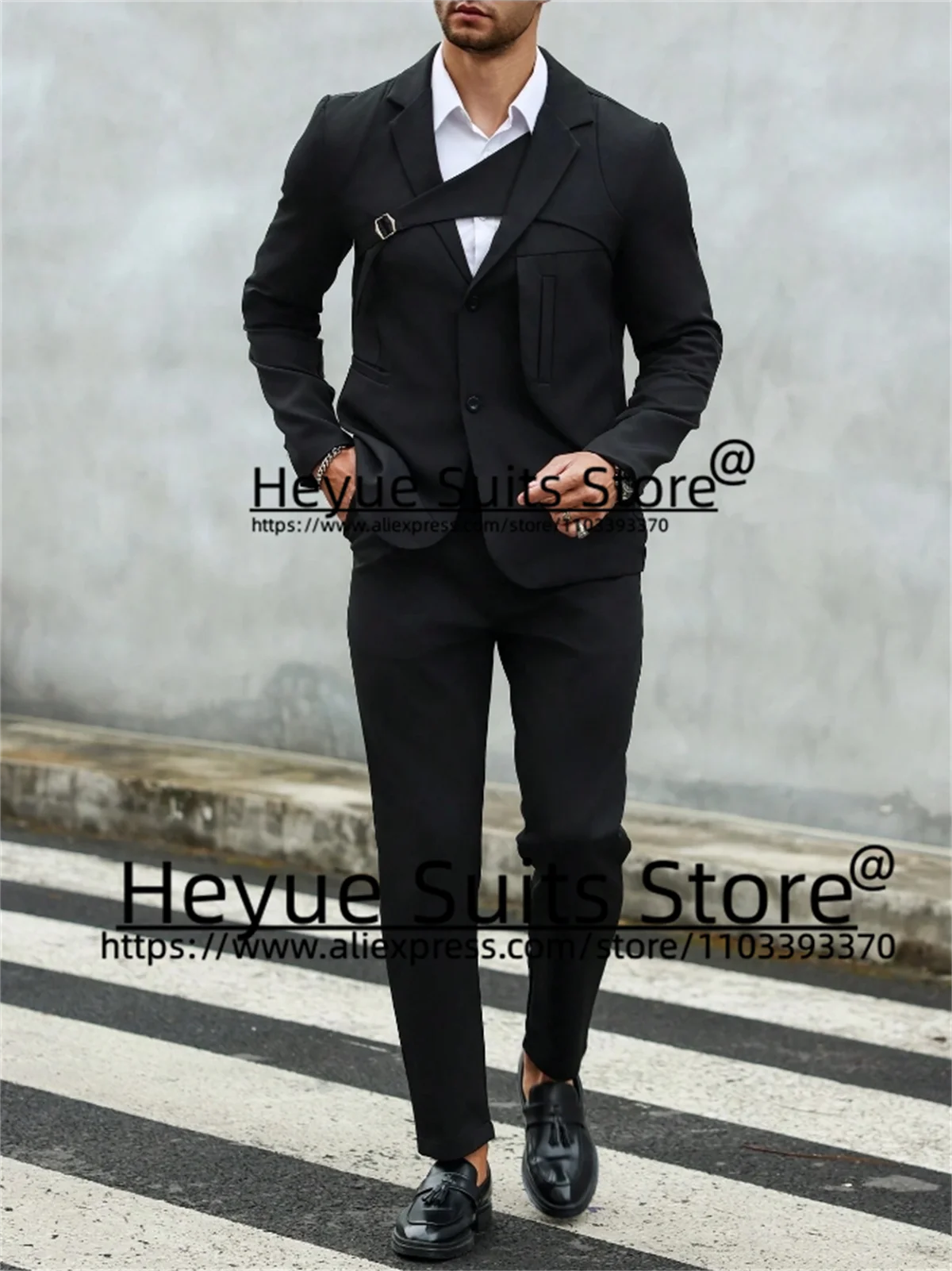 American style Black Handsome Men Suits Slim Fit Notched Lapel Groom Prom Tuxedos 2 Pcs Sets Business Male Blazers Costume Homme