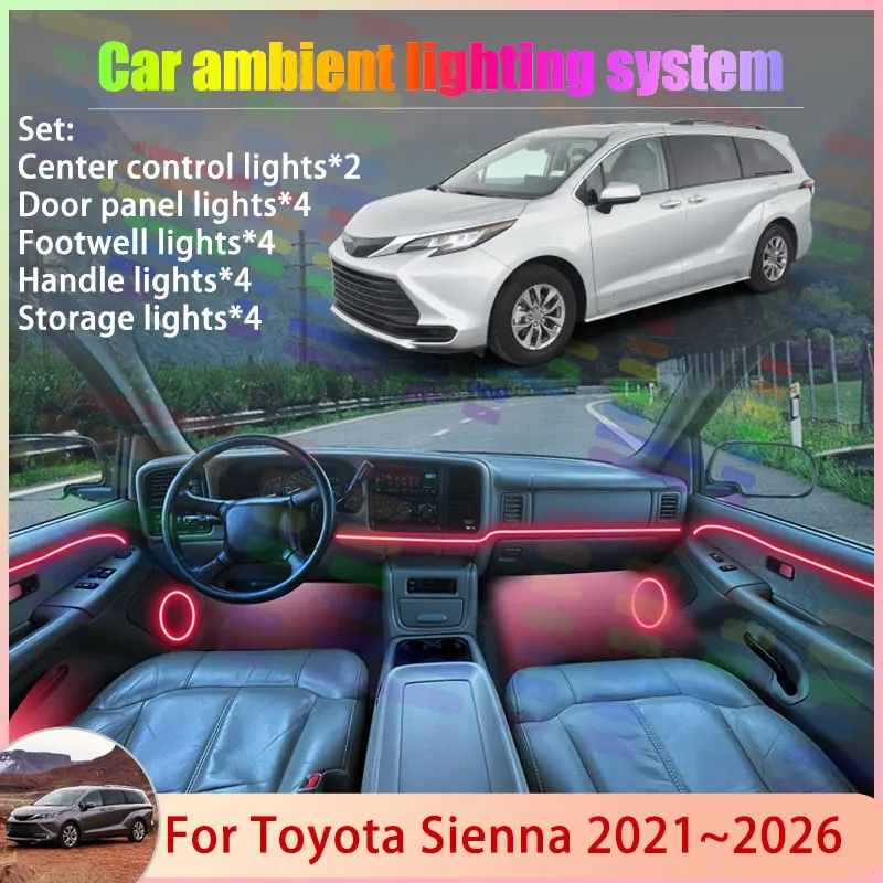 

Для Toyota Sienna MK4 XL40 Granvia 2021 ~ 2026 2022 2/18 в 1 автомобильный атмосферный светильник RGB абажур ансамбль стример атмосферный набор