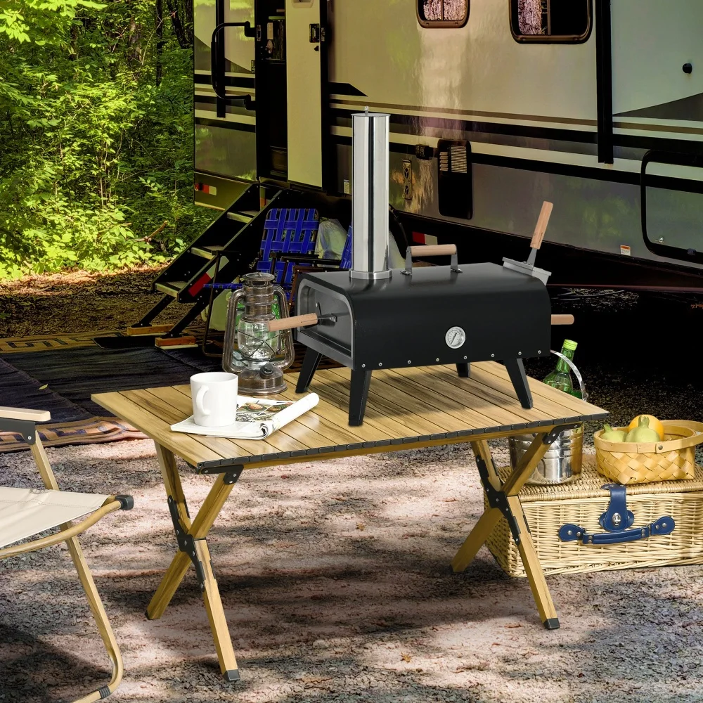 

Outdoor Pizza Oven 12 Stone Peel Cover Portable Pellet Wood Fired Foldable Legs Stainless Steel Grill Outside Backyard Kitchen