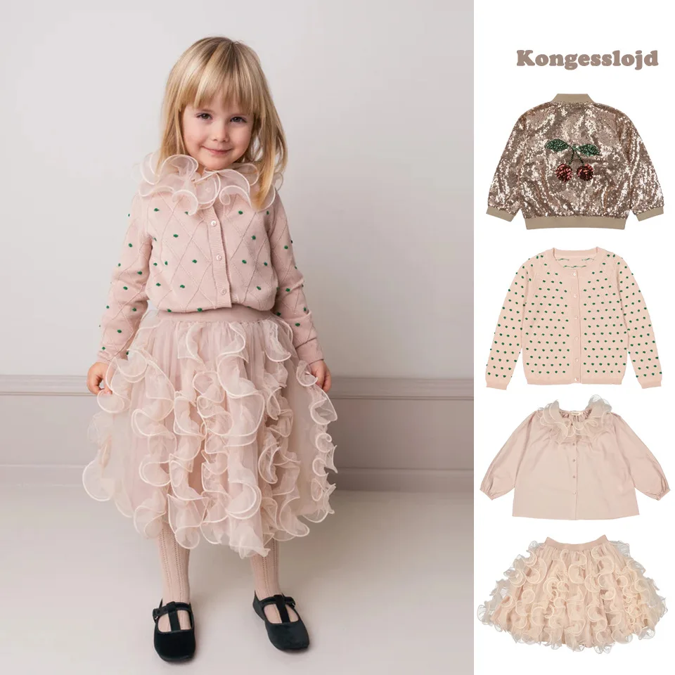 

Spot children's and girls' skirts tutu mesh overskirt long-sleeved shirt sequined jacket Jacquard sweater Konges Slojd 24SS