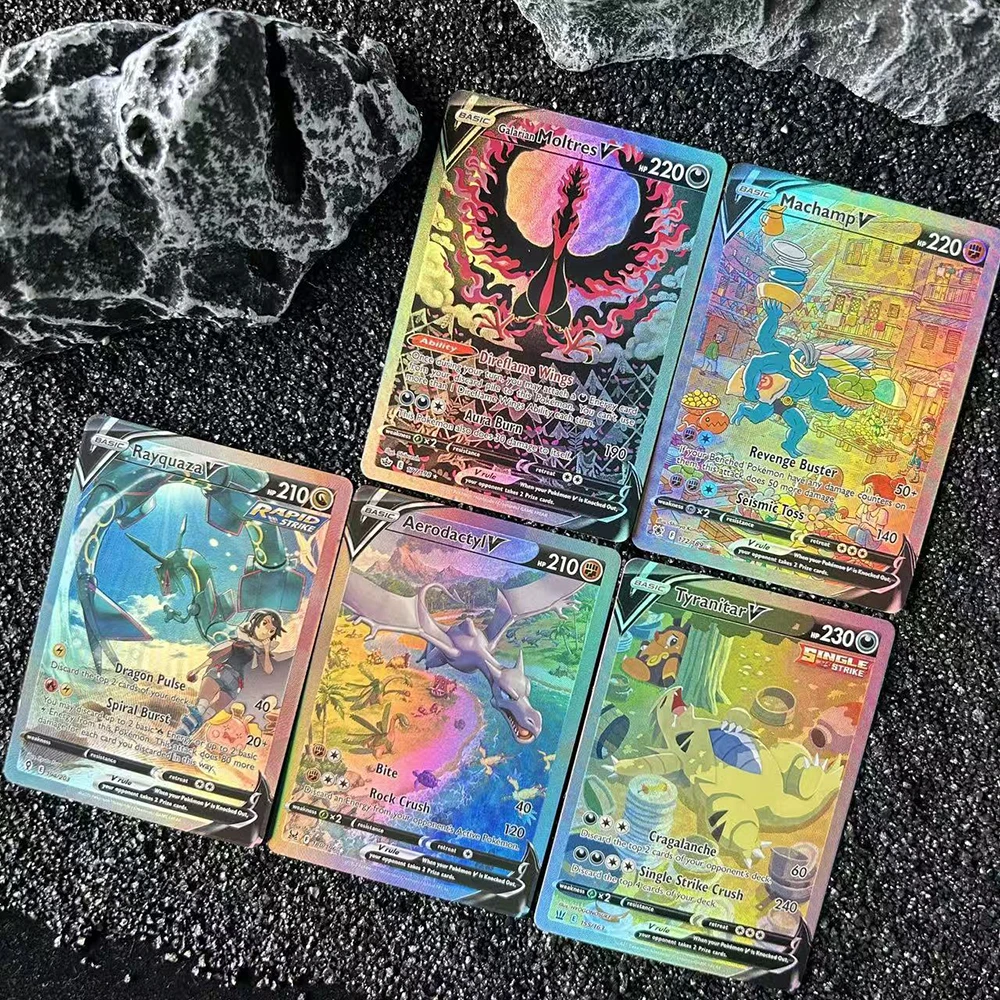 1/5 pçs diy ptcg novo bolso holo cartão de coleção rara tyranitar moltres v en cartão feito homem clássico jogo anime cartão presente