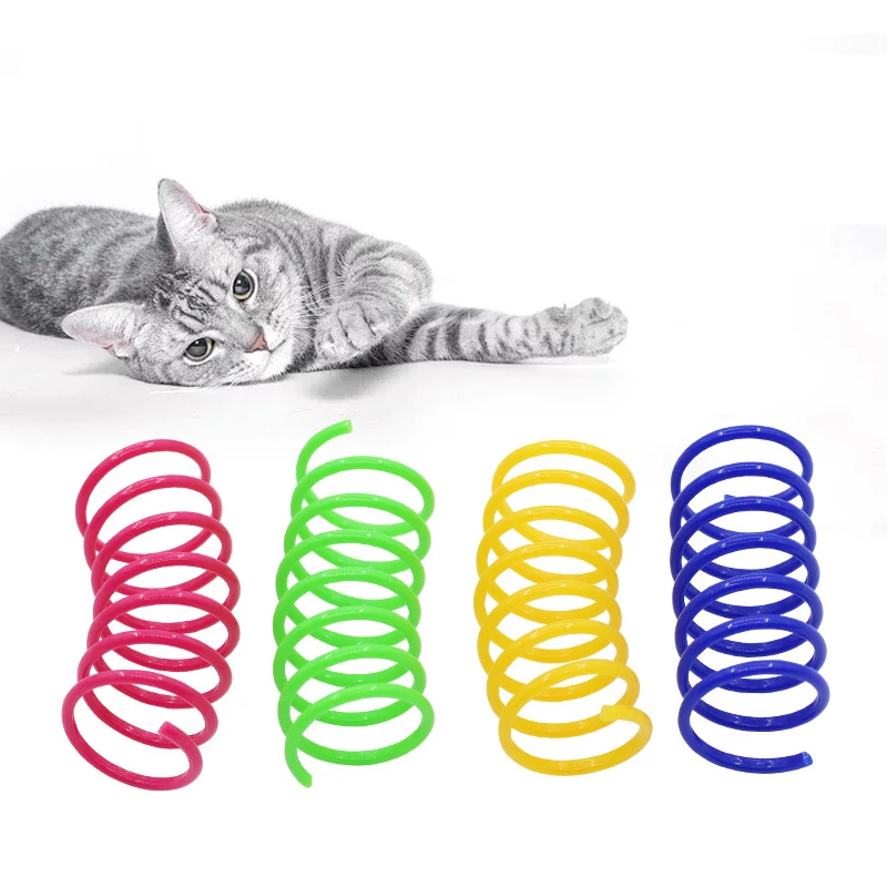 4pcs Cat Fun Toy Colorful Spirals Spring Toys Plastic Coils IQ Training Toys Pet Supplies For Indoor Cats Kitten Pets Playing