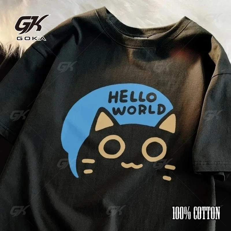 

Hello World Summer Trendy Loose Short Sleeved T-shirt Women's Code Confession Cute Couple Half Sleeve Graphic TShirts Streetwear