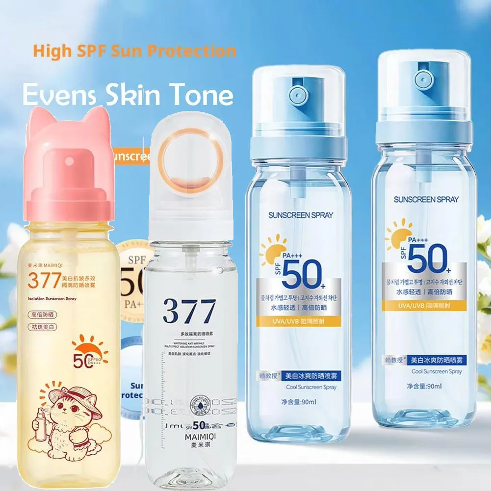 Spray Protetor Solar SPF50+ Hidratante e Clareador para Rosto, Corpo e Pescoço, Spray de Cuidados com a Pele Anti-Ultravioleta e Respirável