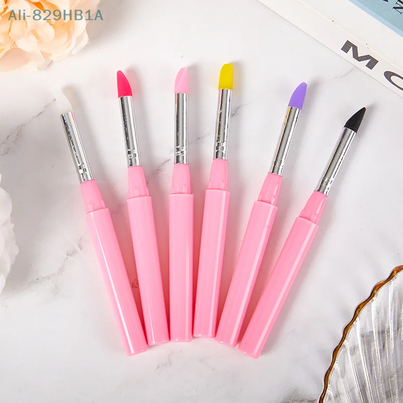 Portable Lip Brush Multifunctional Soft Silicone Head Lip Balm Lipstick Lipgloss Applicator With Cover Professional Makeup Tools