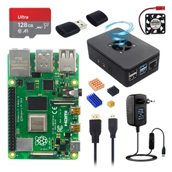 Original Raspberry Pi 4 Model B Kit 2 4 8 GB+ Case + 32 64 128 GB TF Card+ Power Adapter + Fan+ Heat Sink+ Video Cable for Pi 4