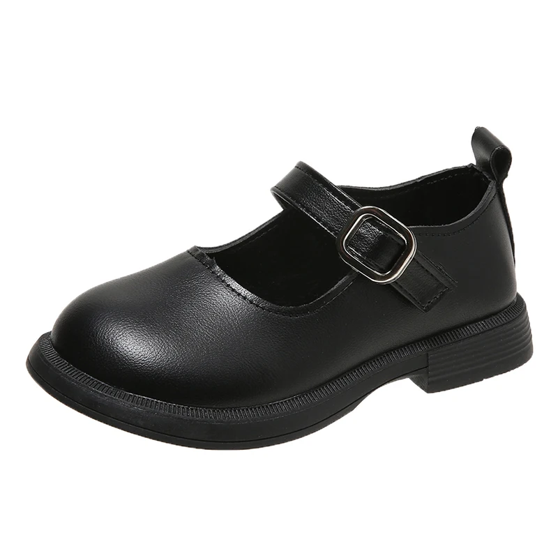 Kids Girls Black Uniform School Shoes Versatile Casual Buckle Simple 2023 Spring Children Round-toe Matter Loafers New Non-slip