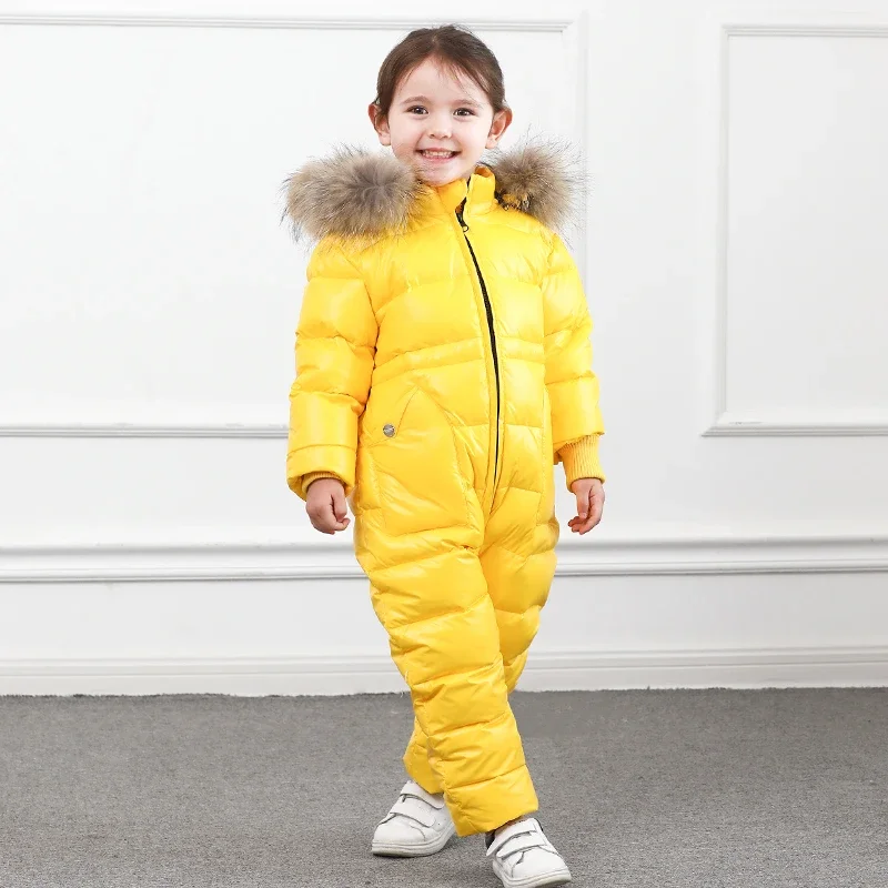 2024 Warm Winter Baby Boy Rompers Fur Hooded Down Todder Girls One Piece Snow Jumpsuits Windproof Children Onesies Kids Clothes