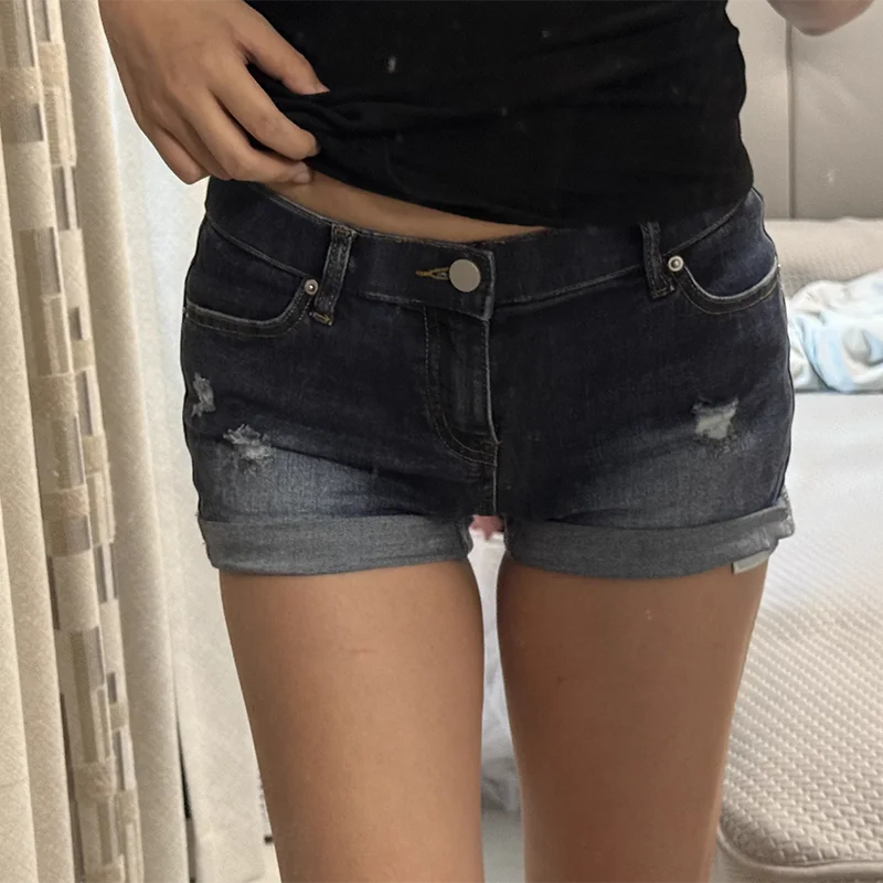 

Summer New Women's Low Rise Elastic Tight Curled Denim Shorts Jeans Club Party Casual Slim Fit Sexy Mini Shorts Female 2026