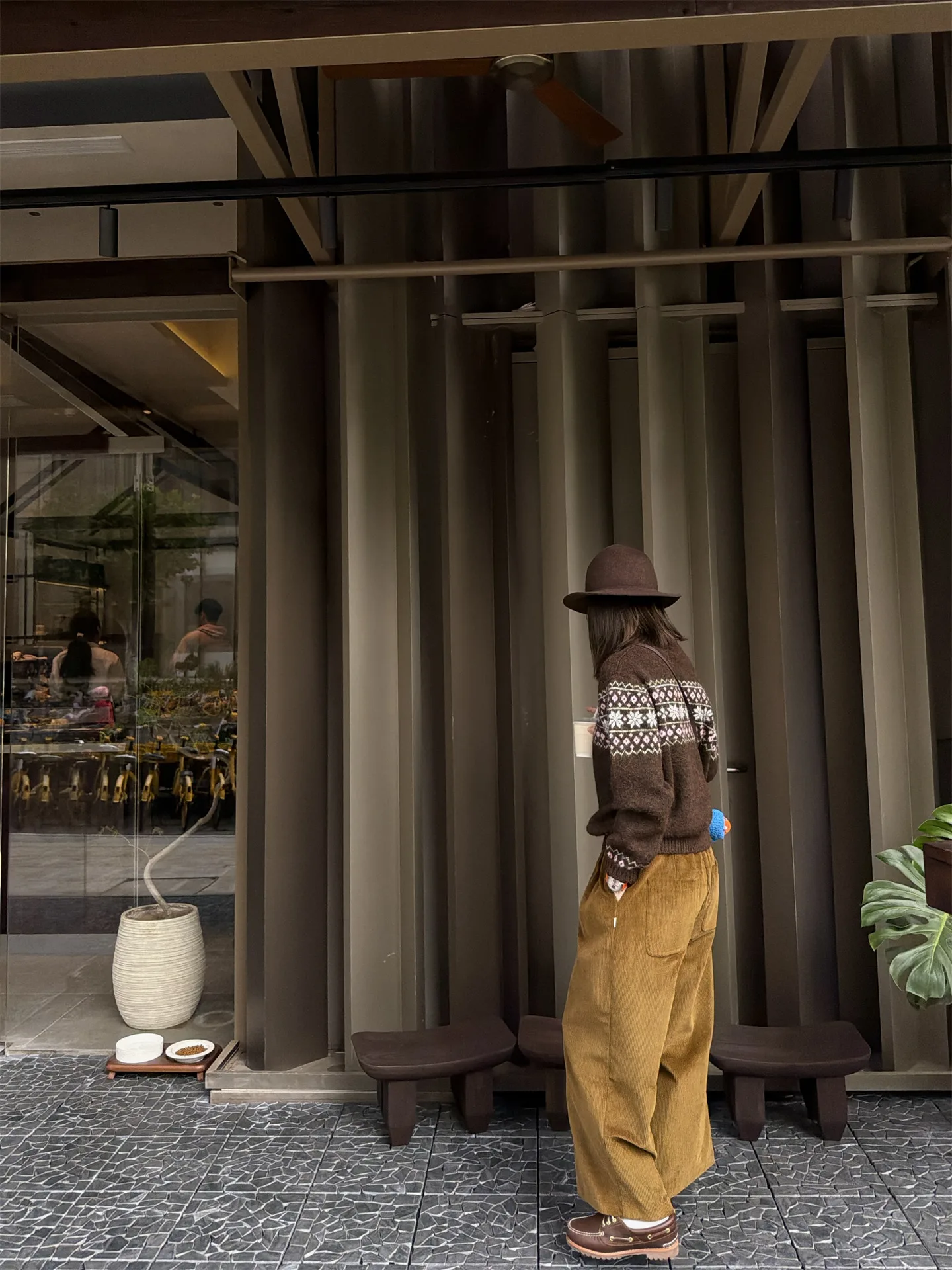 

GINGLE Winter New Korean Sle Fair Isle Knitwear Brown Aosphere Top Loose Fit Long Sve round Ne Polyester Blend