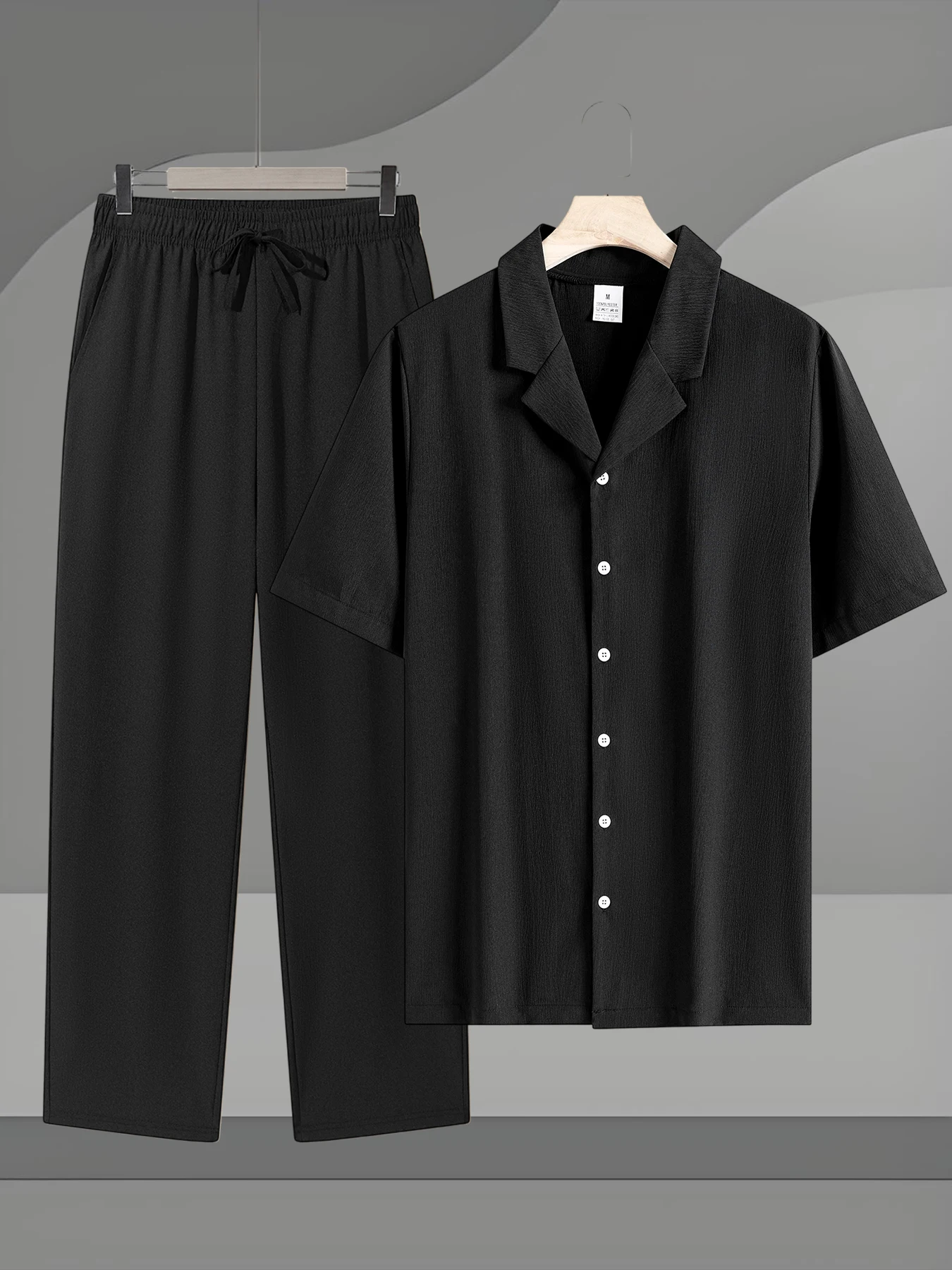 Men's Outfit Set Cuban Collar Short Sleeve Button Shirt Wide Leg Pants Street Style Summer Resort Casual Wear