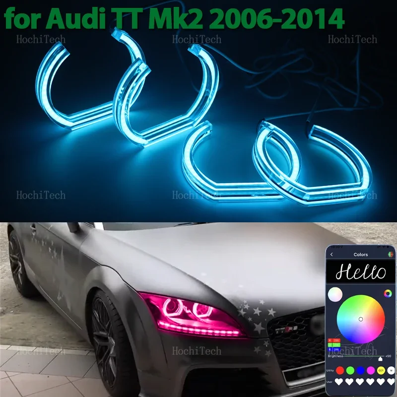 

RGB разноцветные светодиодные фары с управлением через приложение, кольцевая лампа «ангельские глазки», дневные ходовые огни для AUDI TT Mk2 2006-2014