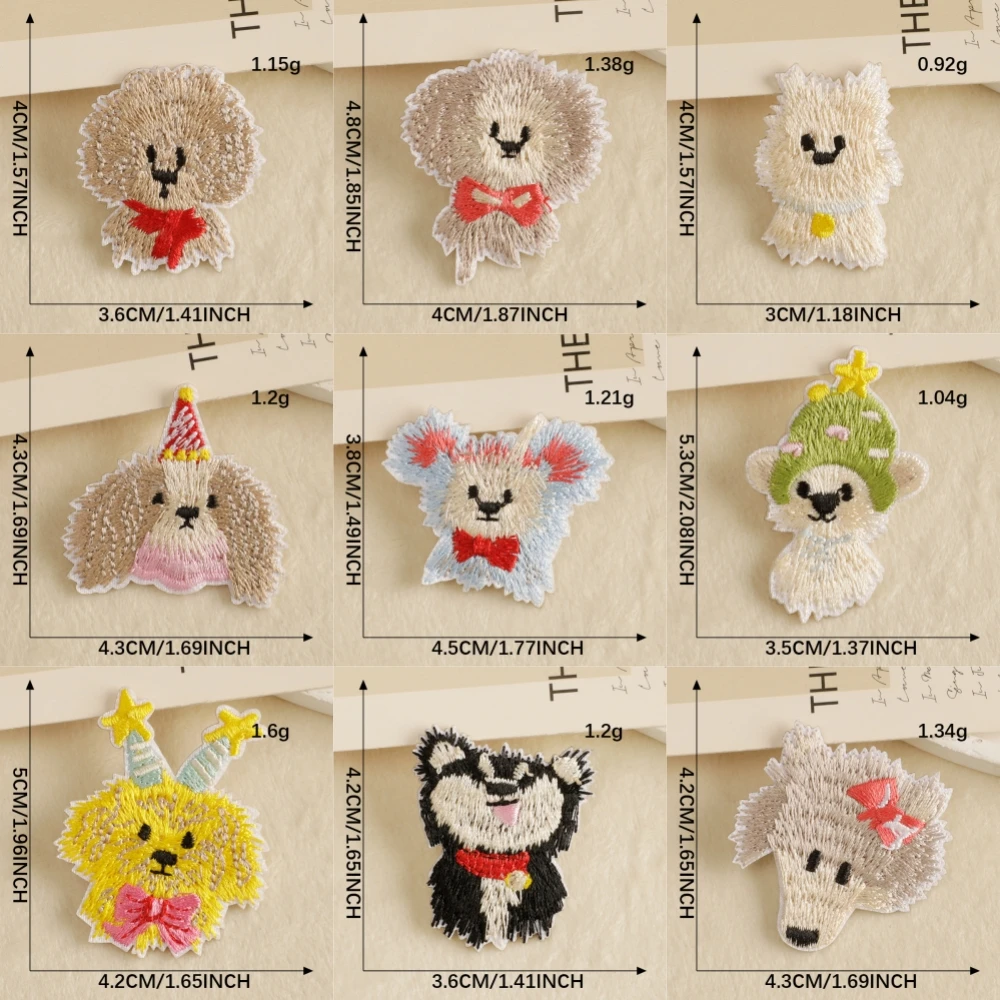 

Computer Embroidery Self-Adhesive Badges Adorable Cute Dog Puppy Shaped Patches for DIY Clothing And Accessories Decoration