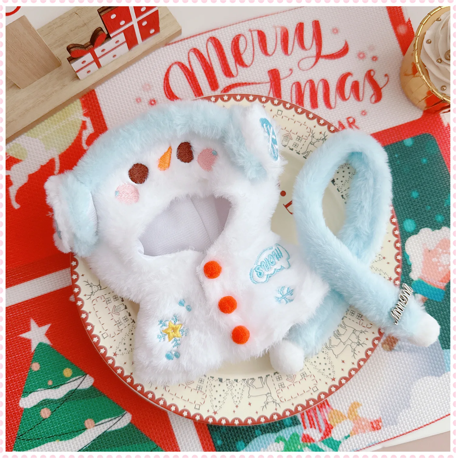 

Clothes For LABUBU 15/17cm, 1st-3rd Gen New Christmas Holiday Doll Outfits Plush Snowman 3-Piece Set With Red Hat Hair Accessory