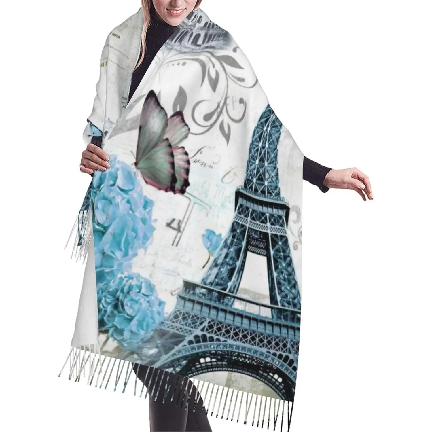 

Красивый шарф с бахромой и принтом, легкий женский модный шарф, мягкая шаль, шарф с кисточками, подарок, мягкий, теплый, большой