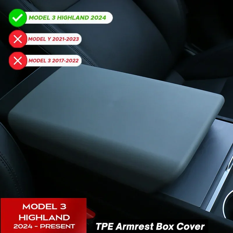 For Tesla Model 3 Highland 2024 TPE Soft Case Car Center Console Arm Rest Lid Auto Central Armrest Box Pad Cover Accessories