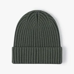Cotton Cap Beanie Women Men Ribbed Knitted Hat Autumn Winter