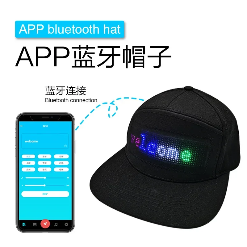 

12 * 48 LED display cap APP Bluetooth programmable text group building advertising cap outdoor LED luminous cap running hat