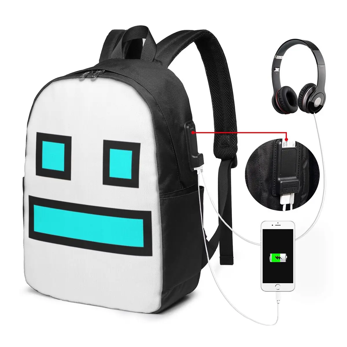 Video Game Geometry Dash Backpack Travel Notebook Bag Computer College Student School Bag Laptop Shoulder Bags for Men Women view 2