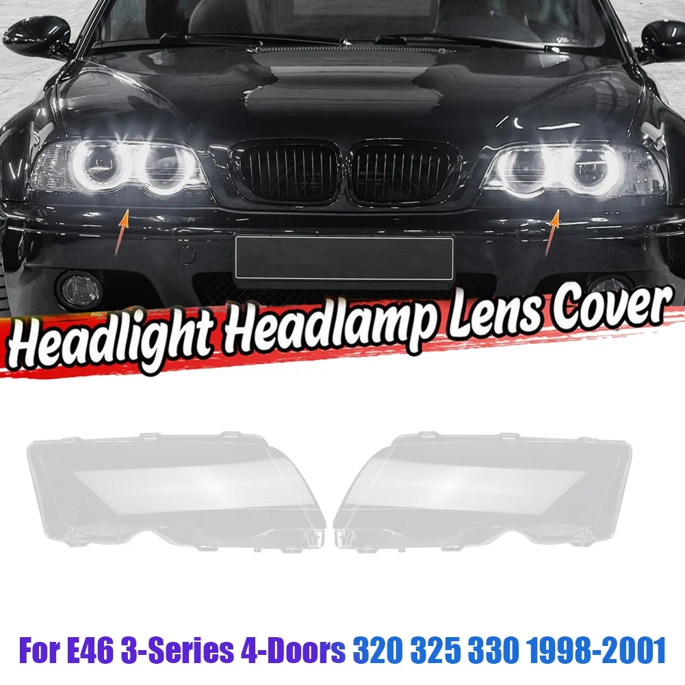 Right for BMW E46 3-Series 4-Doors 320 325 330 1998-2001 Car Headlight Lens Cover Lamp Shade Lens Head Light Shell Cover