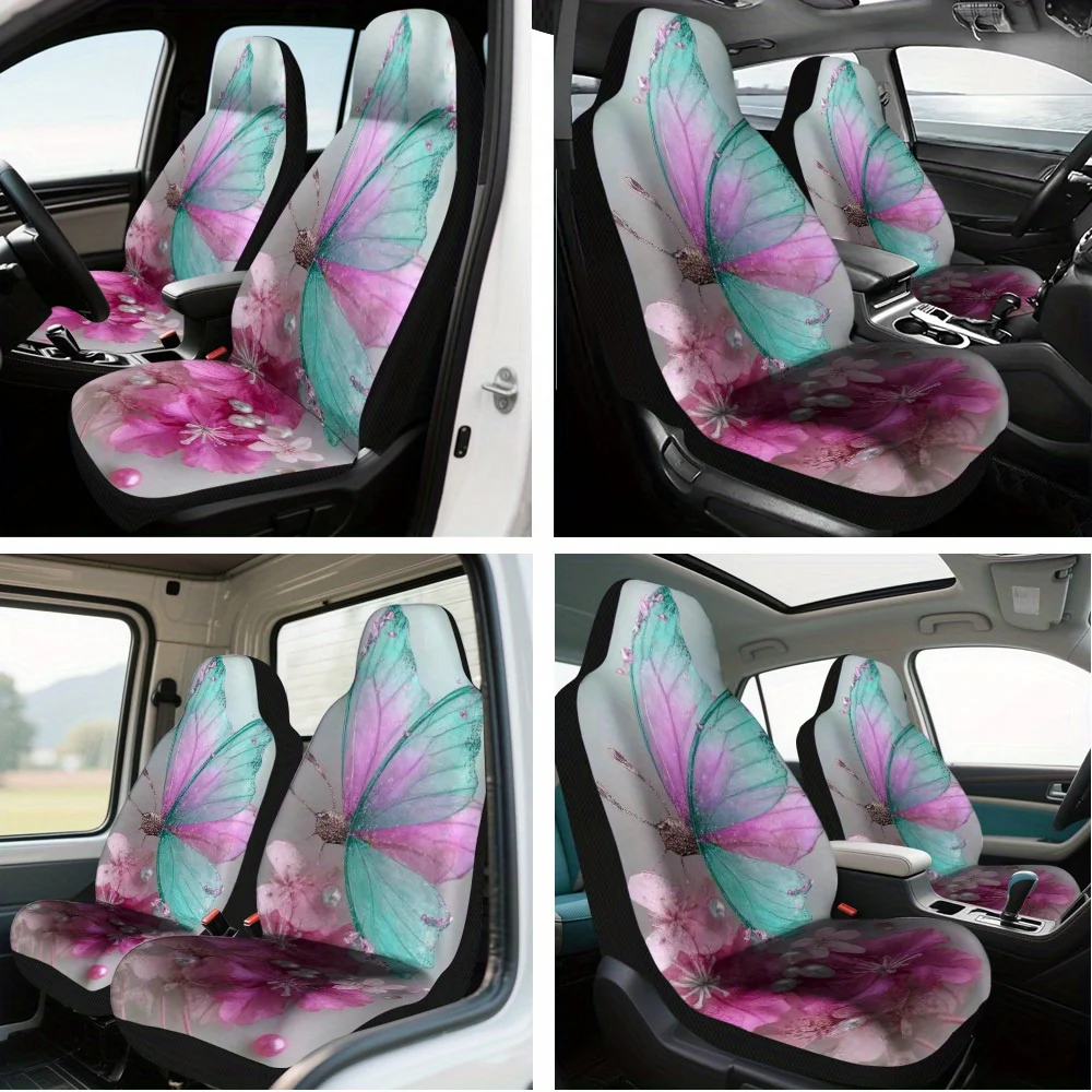2pcs Spring Butterfly Blossom Design Universal Car Seat Cover Set – High-Quality, Durable, And Stylish Car Seat Protectors, Univ 6
