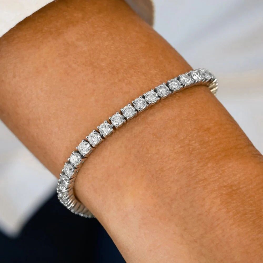 ESKEEM High Quality 3/4/5mm Stainless Steel Moissanite Tennis Chain Bracelet Hip Hop Iced Out Jewelry for Men Women