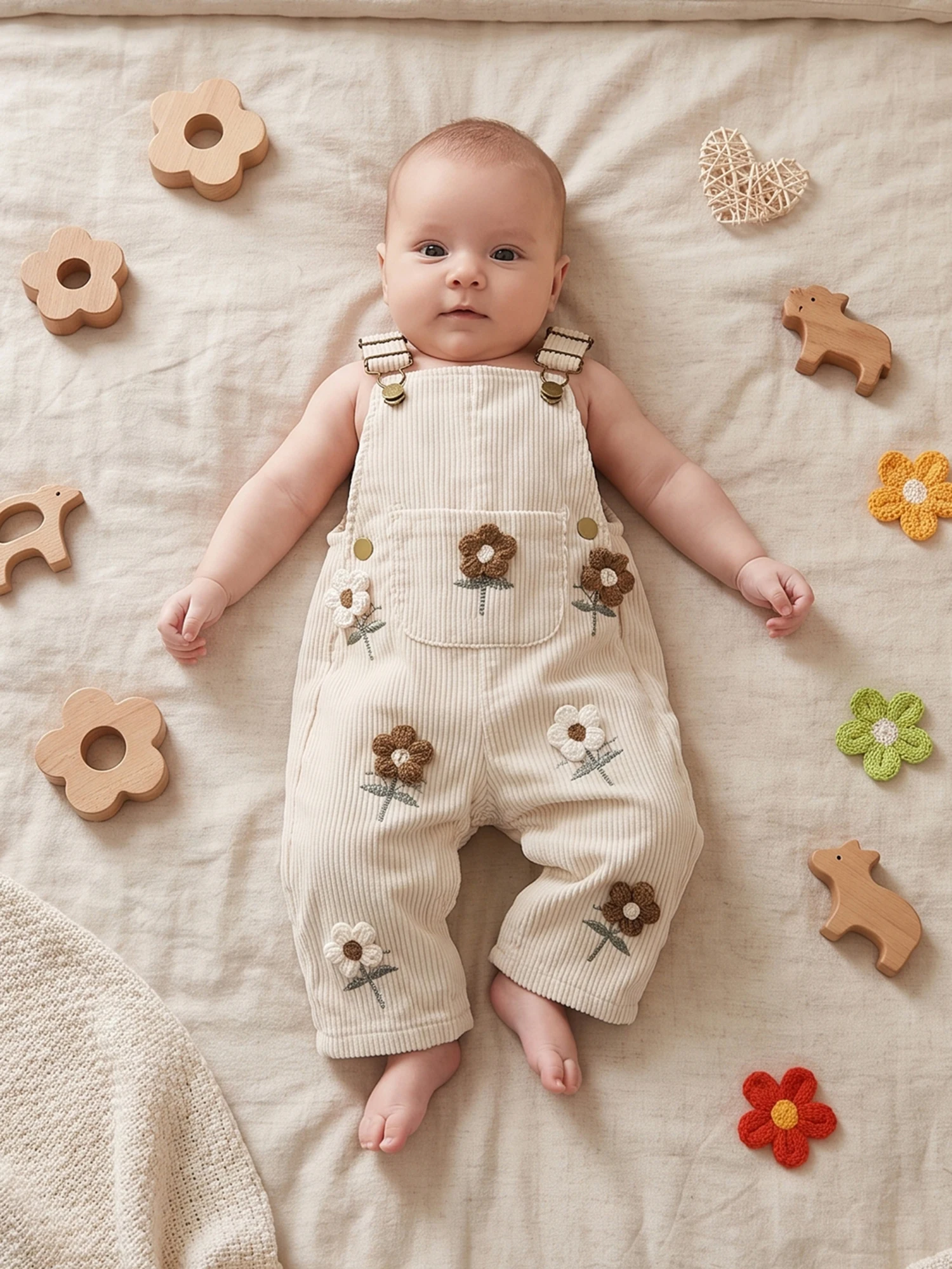 Sweet-Embroidery-Flower Embroidery-Flower-Corduroy Overalls Sweet Embroidery Sweet Embroidery Flower Corduroy Buckle Corduroy