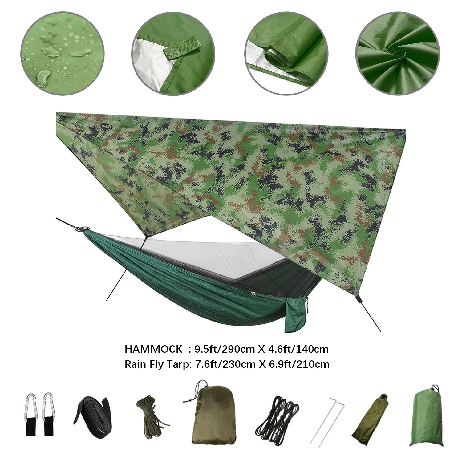 Anti Outdoor Camping Hammock with Mosquito Net, 2 Person Rain Cover, Tourism Outside Furniture Accessories, Portable Hammock