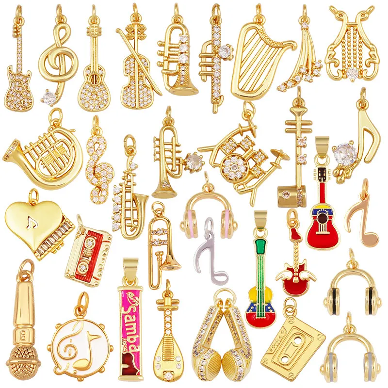 Musical Instrument Guitar Harp Erhu Suona Headphone Microphone Radio Music Note Charm Pendant DIY Jewelry Making Accessories R84