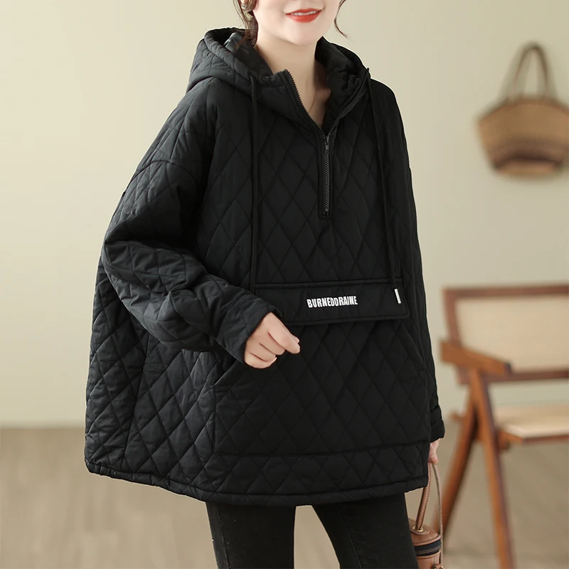 

Европейская стеганая хлопковая куртка с капюшоном для женщин, осенне-зимняя, больших размеров, теплая, универсальная, на молнии, с длинными рукавами