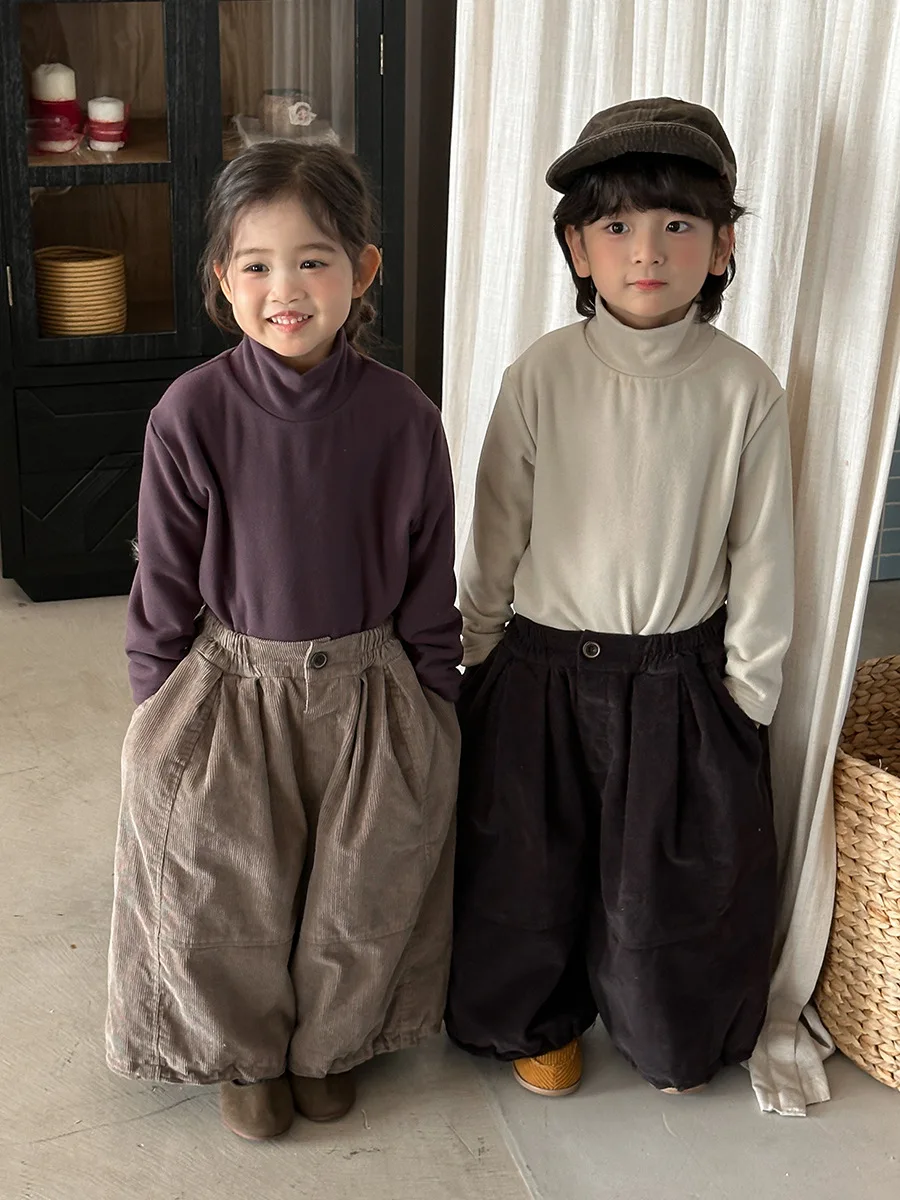 الأطفال السراويل 2025 شتاء جديد سروال قصير واسعة الساق للبنين والبنات الرجعية بناطيل كاجوال 80-140 سنتيمتر