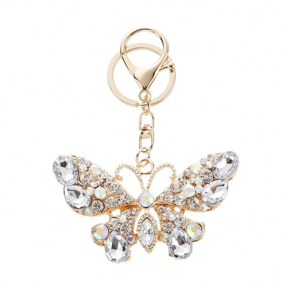 Kreativer Schmetterlings-Schlüsselanhänger mit Strass, Boutique-Insekten-Schlüsselring, personalisierter Schmetterlings-Rucksackanhänger aus Metall – Detail 1