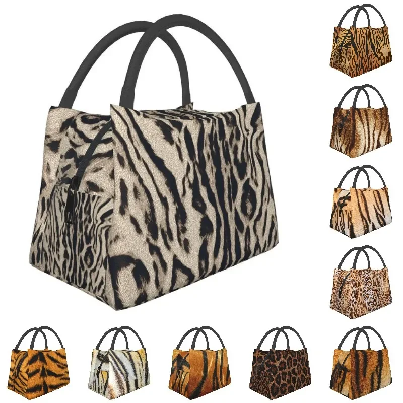 Tiger Fur Pattern Platinum Portable Lunch Box Women Waterproof Wild Animal Skin  Print Insulated  Bag